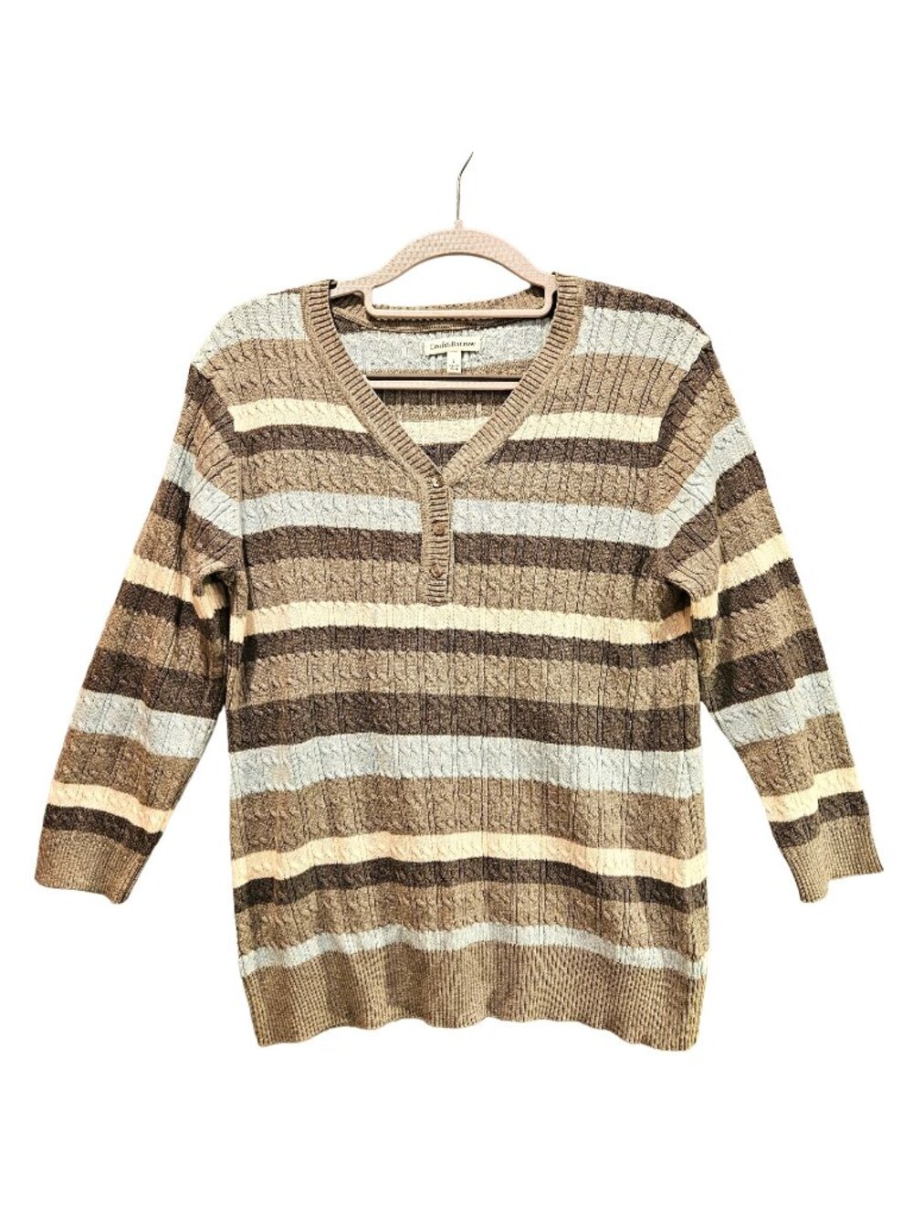 Croft & Barrow Sweater womens L multicolor striped cable knit Beachy office